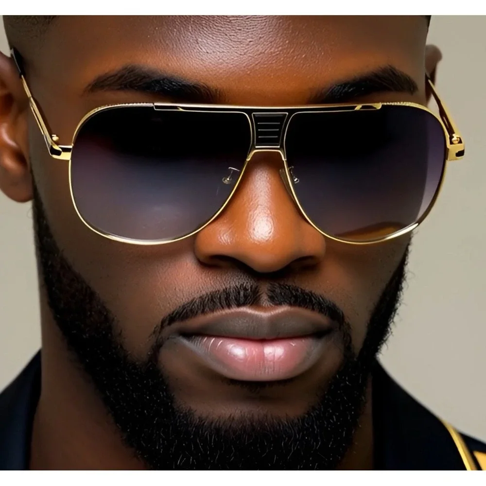 Sunglasses Men Vintage Pilot Square Trendy Metal Steampunk Fishing Driving Gafas
